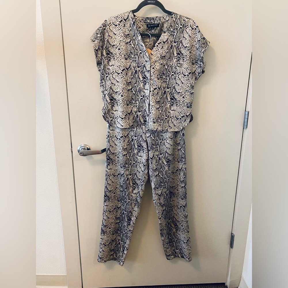 INC International Concepts Snake Print Pajama Set in Black and Cream